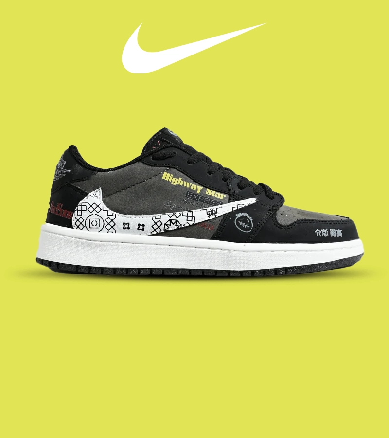 3dfwdf کفش کتانی مردانه و زنانه مشکی طوسی سفید NIKE travis scott مدل 6635 - تصویر 1