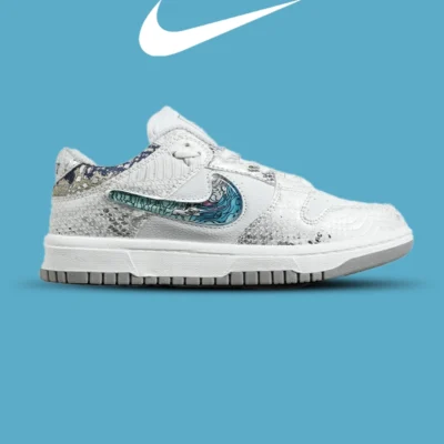 کفش کتانی مردانه و زنانه سفید آبی NIKE dunk low steam puppet مدل 7223