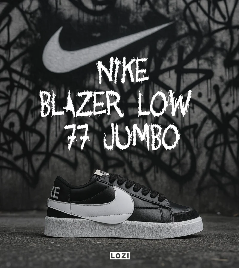 کفش نایک مردانه و زنانه مشکی سفید Nike Blazer Low 77 Jumbo مدل 6274 - Image 2